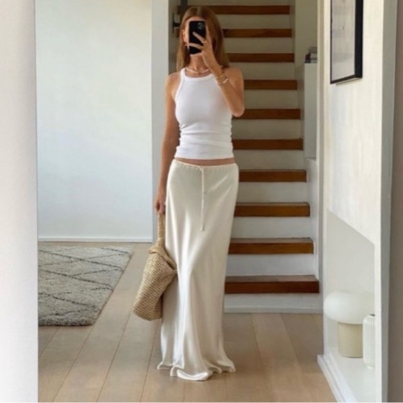 SOLD Dissh Champagne Satin Maxi Skirt - Picture 3 of 10